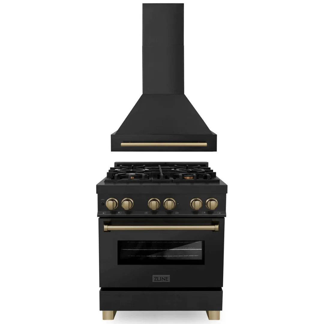30 In. Dual Fuel Range and Range Hood in Black Stainless Steel R336
