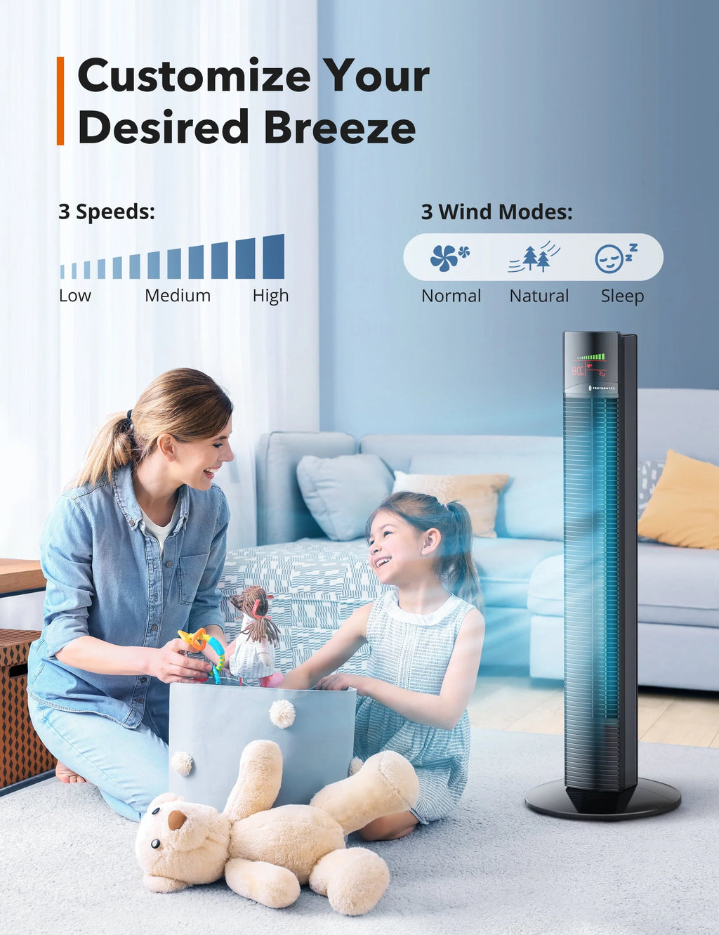 Black 36 Quiet Oscillating Bladeless Tower Fan with Remote F9123