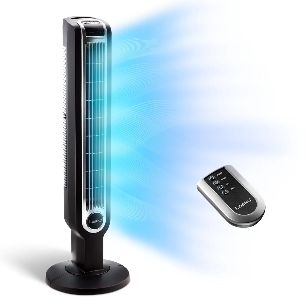 Black 3-Speed Oscillating Tower Fan with Timer and Remote V4577