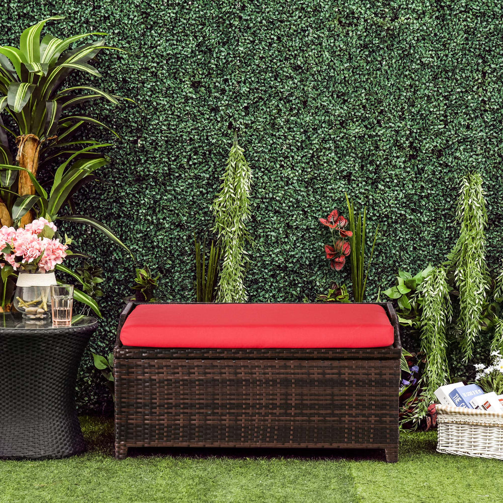 Red Wicker Storage Bench Q73886