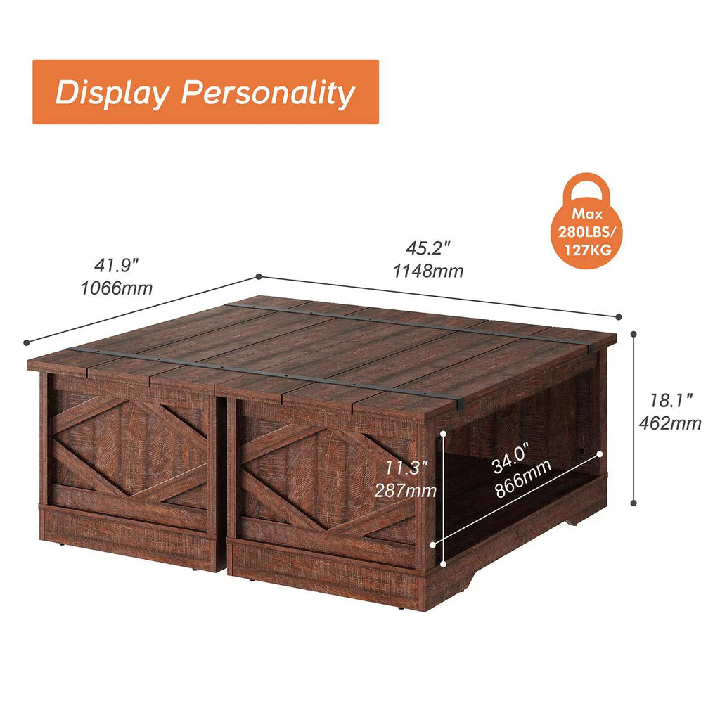 Rustic Brown Wood Coffee Table with Storage W54417
