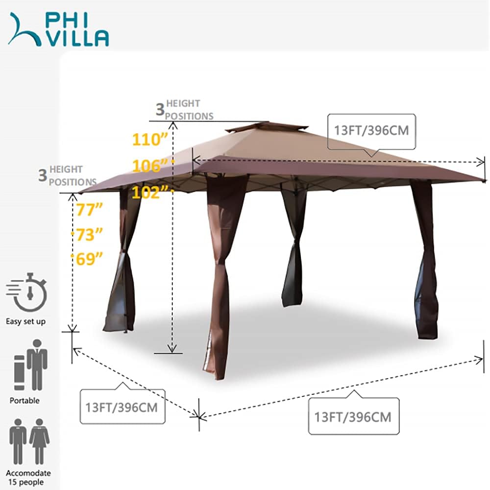 13'x13' UV Block Gazebo Canopy with Hardware Kits E898