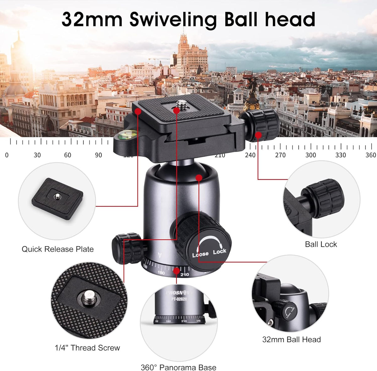 Compact Aluminum Camera Tripod with 360 Degree Ball Head Q284866