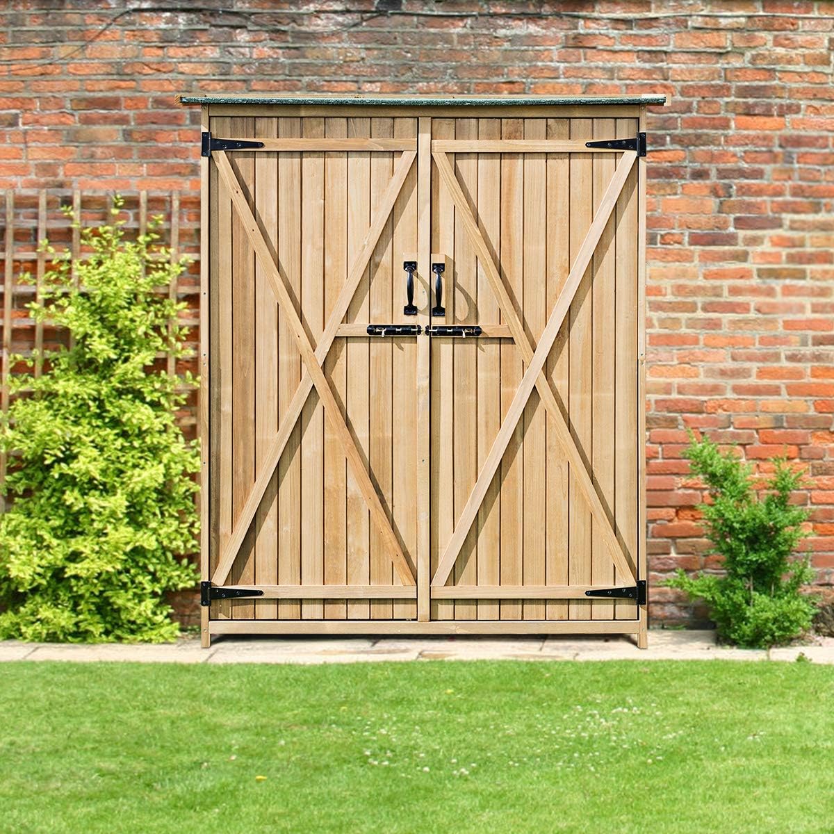 Outdoor Fir Wood Storage Shed with Lockable Doors V7006