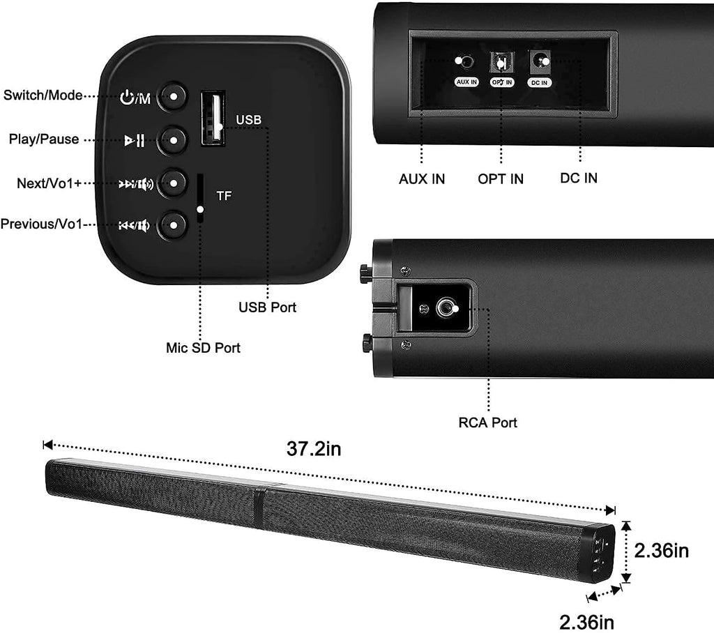 37-Inch Bluetooth Sound Bar with Surround Sound C927027