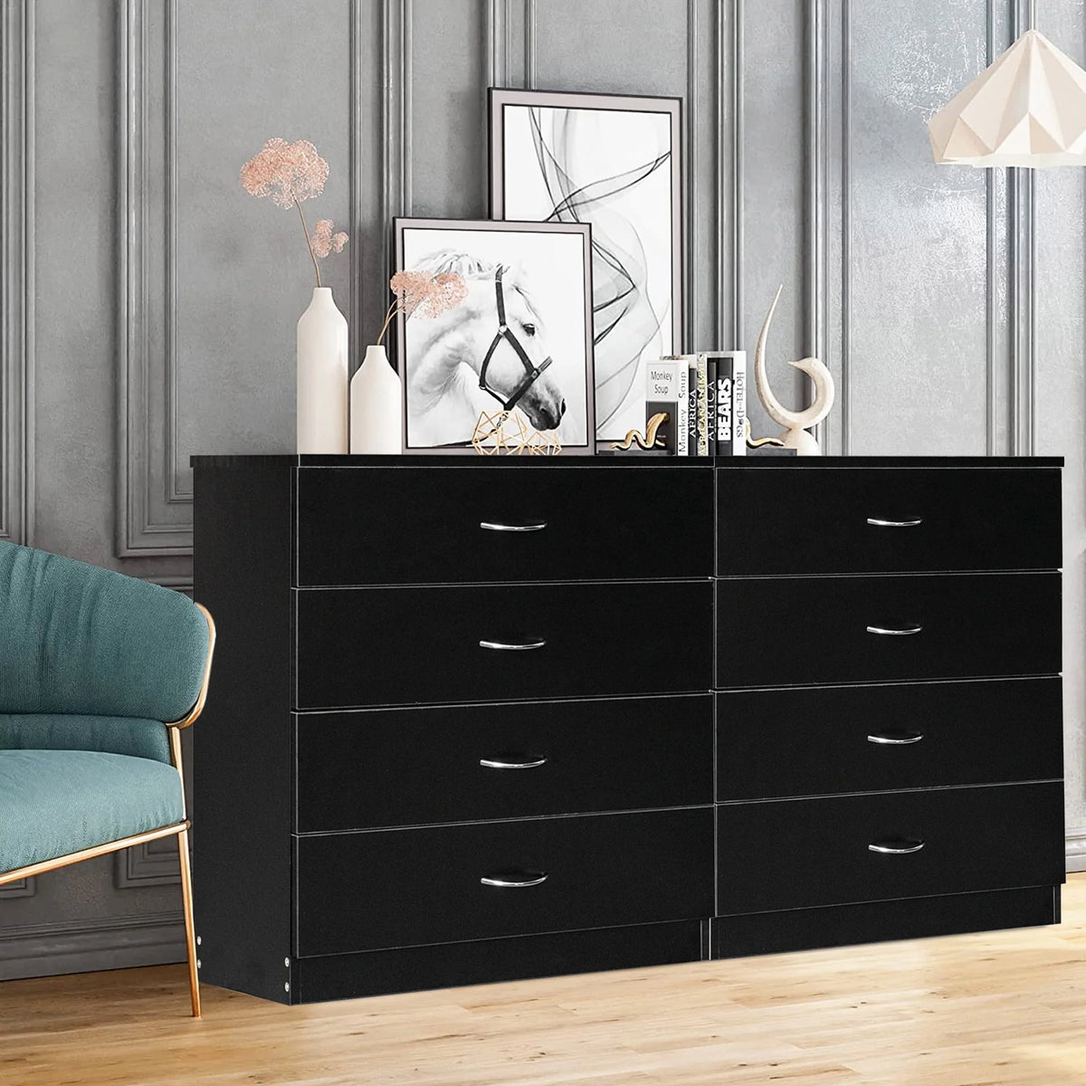 Black 4 Drawer Wood Dresser T50975