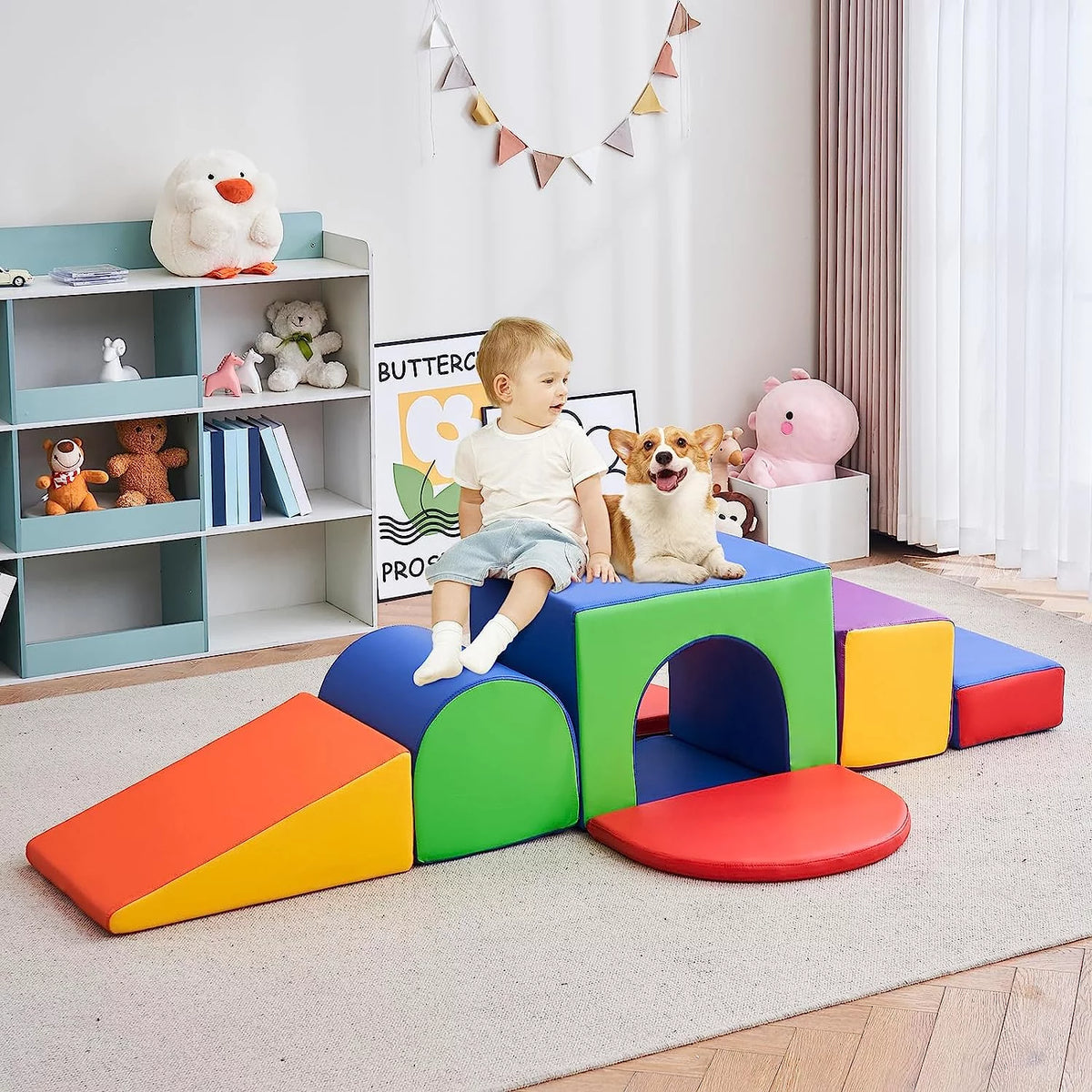 Foam Climbing Blocks for Toddlers, 7Pcs with Tunnel Y1984