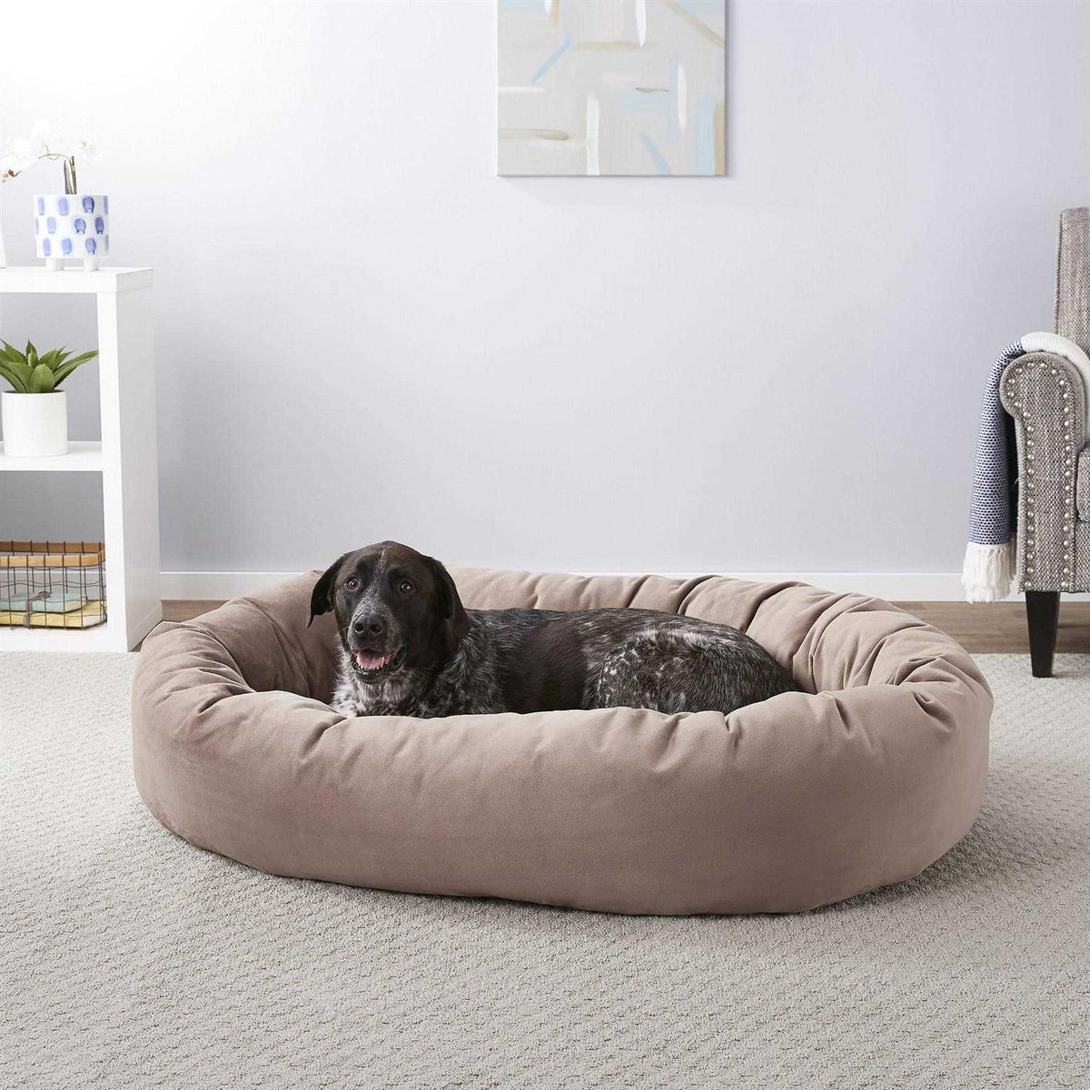Velvet Round Bolster Dog Bed M50360