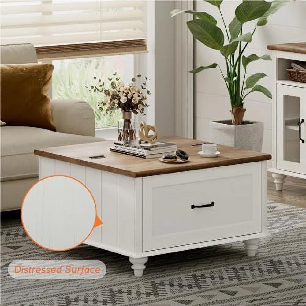 White Lift Top Coffee Table with Drawer Q443