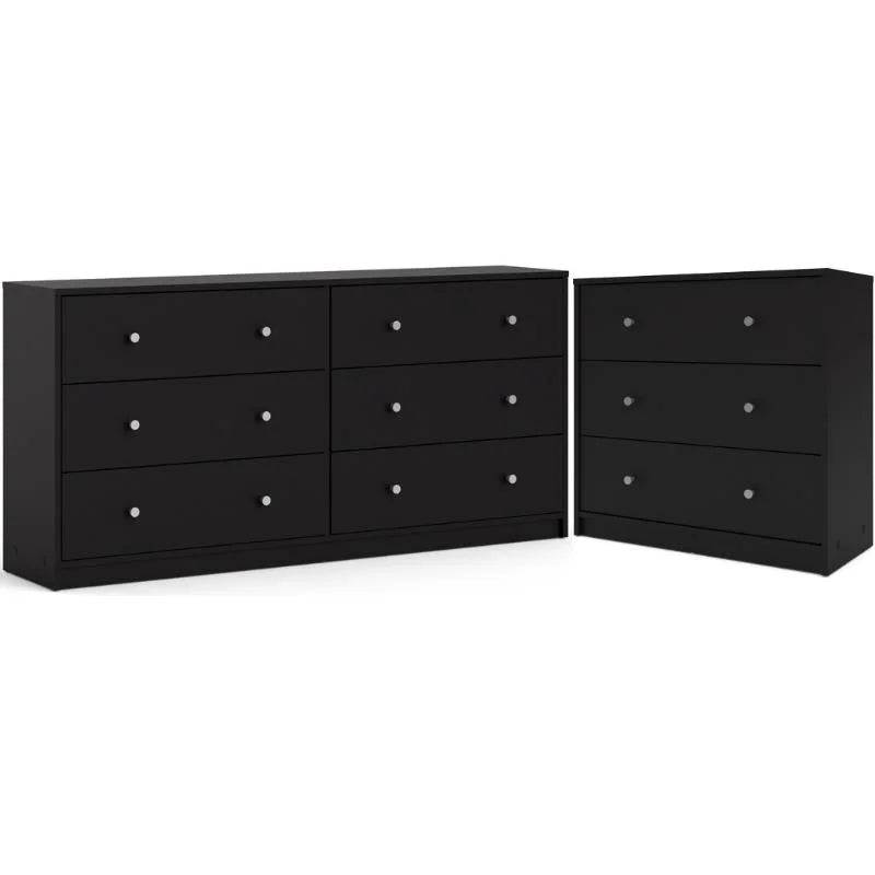 2 Piece 3 Drawer Chest and 6 Drawer Double Dresser in Black S69957
