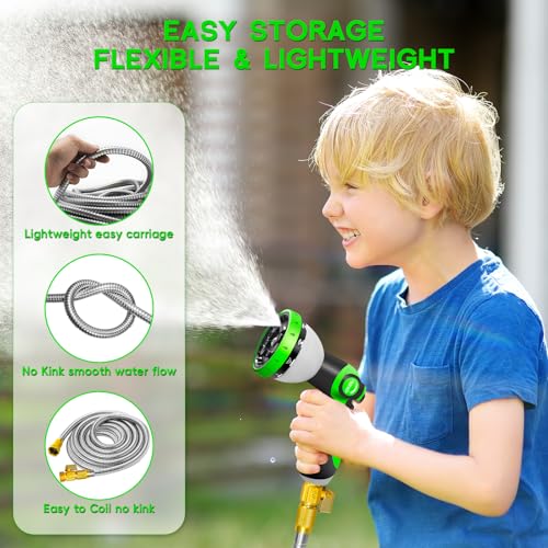 25 FT Non-Expandable Heavy-Duty Water Hose with 10-Function Nozzle G25070
