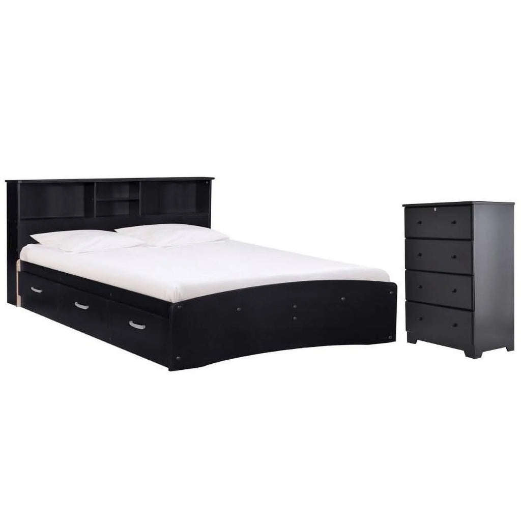 Black Queen Captains Bed and 4-Drawer Dresser Set G745
