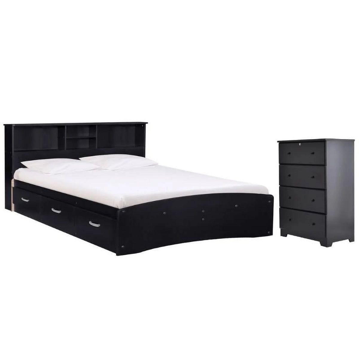 Black Queen Captains Bed and 4-Drawer Dresser Set G745