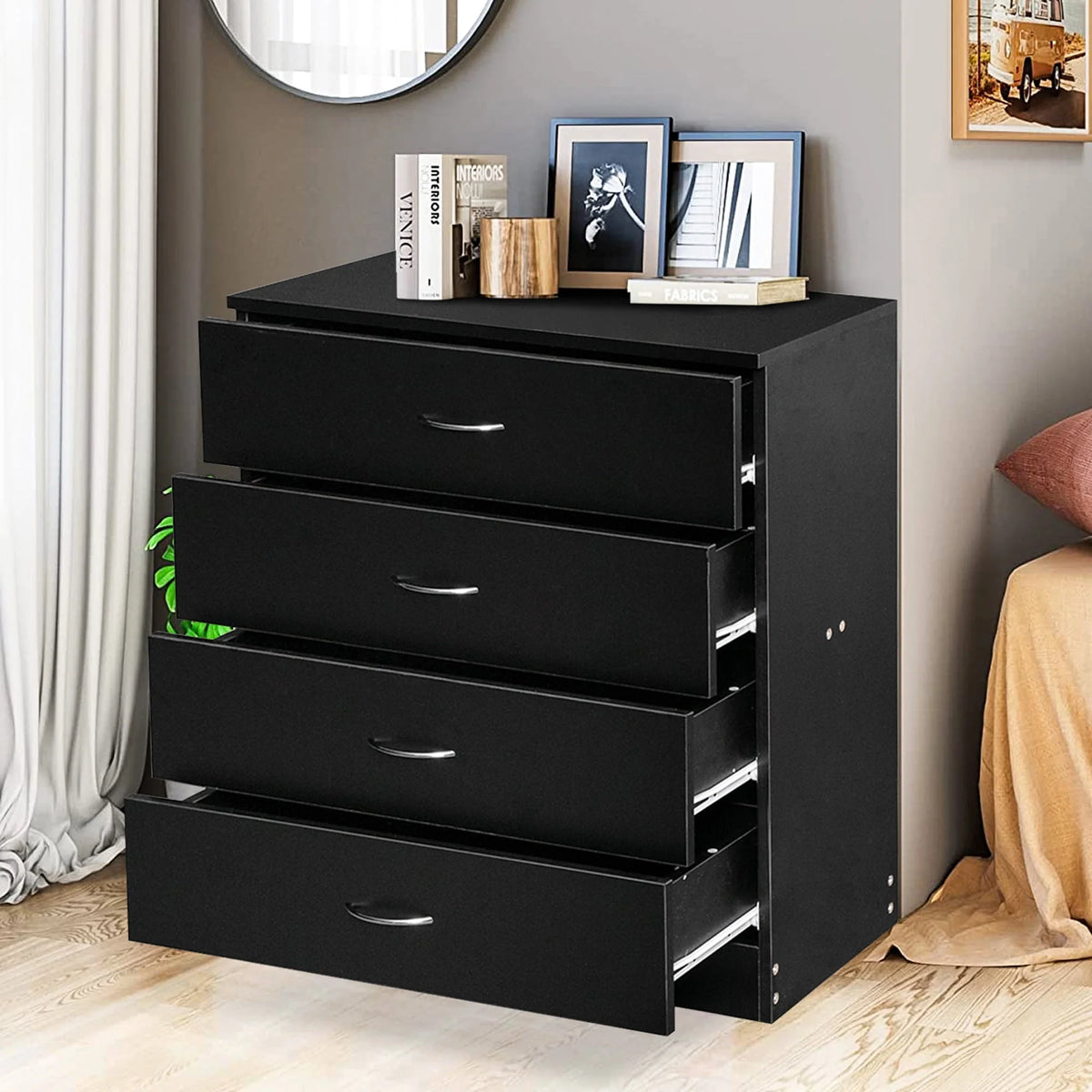 Black 4 Drawer Wood Dresser T50975