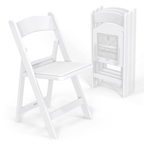 White 4 PC Resin Folding Chairs with Cushion U89386