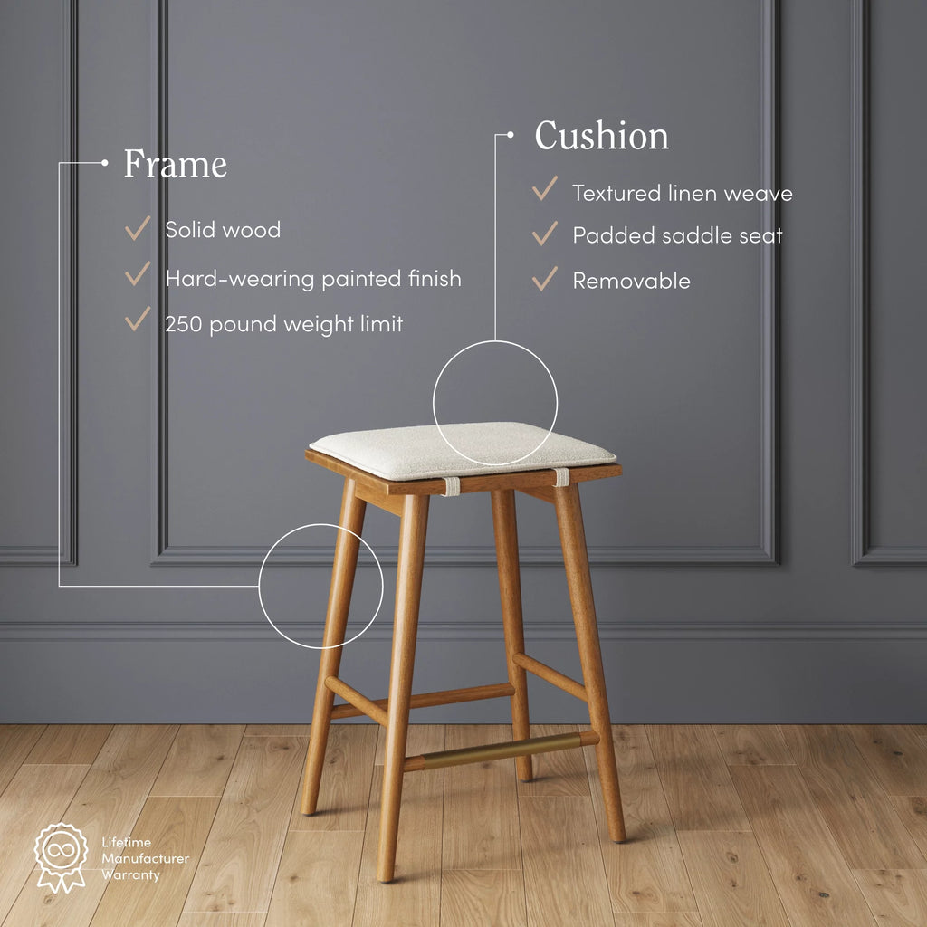 Counter Height Solid Wood Backless Barstool with Upholstered Cushion Z20848