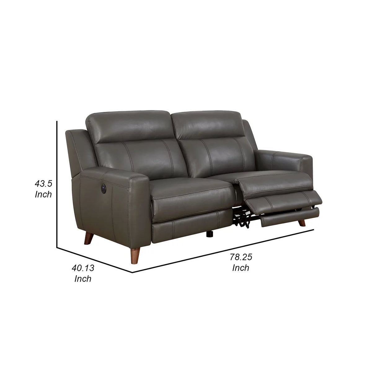 Gray Leather Gel Recliner Sofa with Power Outlet D5137