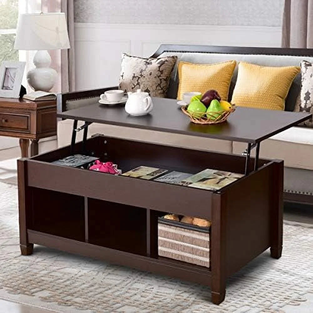 Espresso Lift Top Coffee Table with Hidden Compartment J8253
