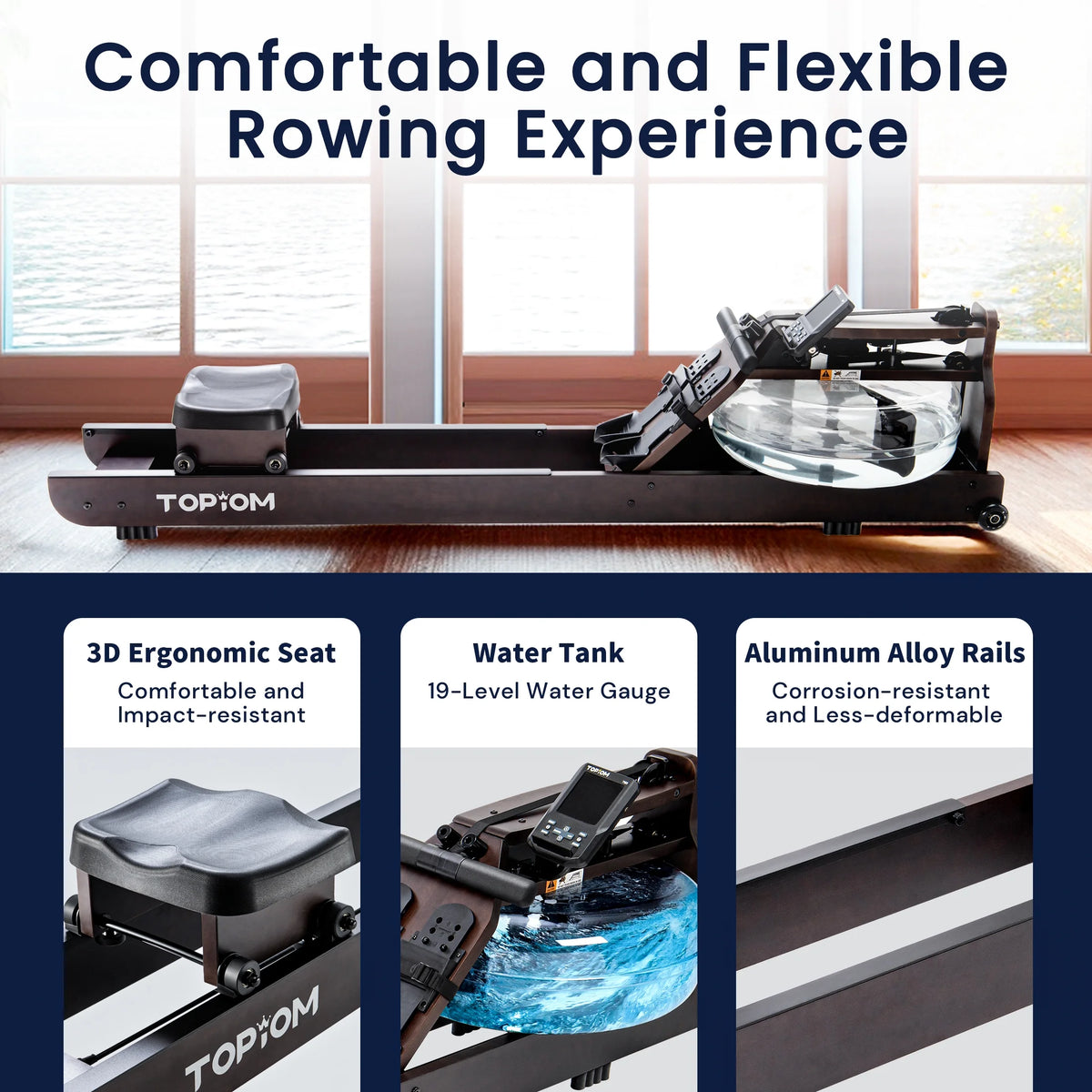 Water Rowing Machine with Performance Monitor Bluetooth 400 lbs Max Load C3270