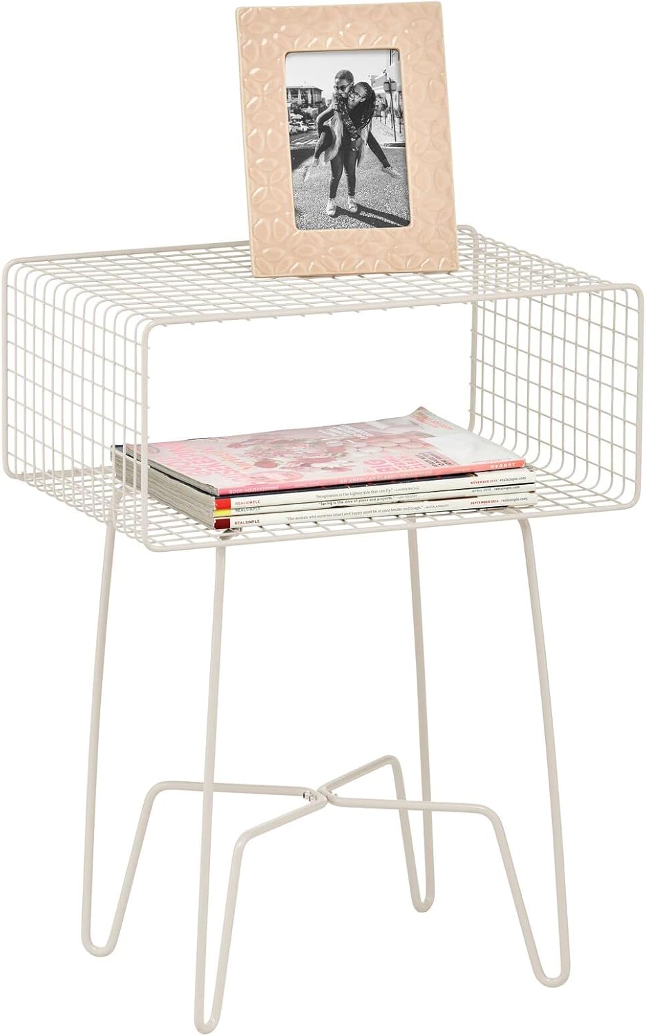 Light Pink 2-Tier Metal Side Table with Storage Shelf L496839