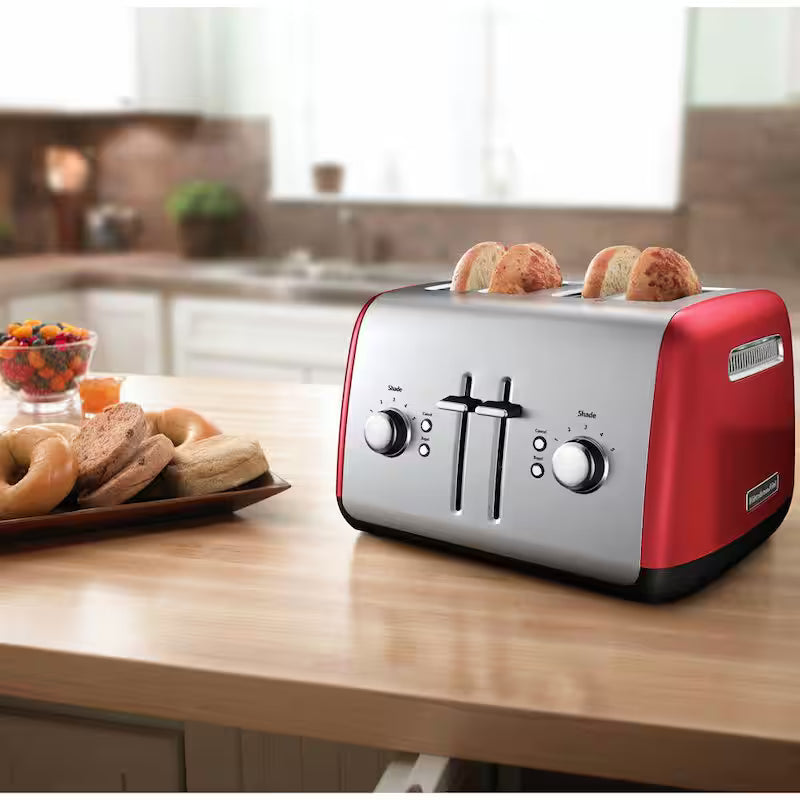 4-Slice Red Wide Slot Toaster with Crumb Tray C193014