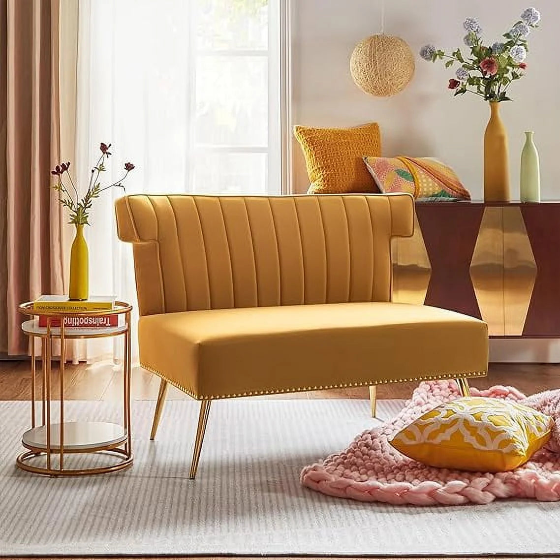 Velvet 2 Seat Wingback Loveseat Sofa T348