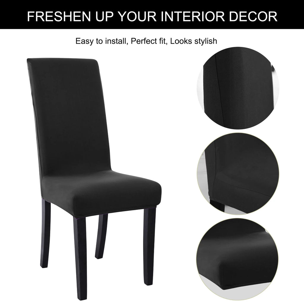 Black Stretch Spandex Dining Chair Covers Set of 4 U80555