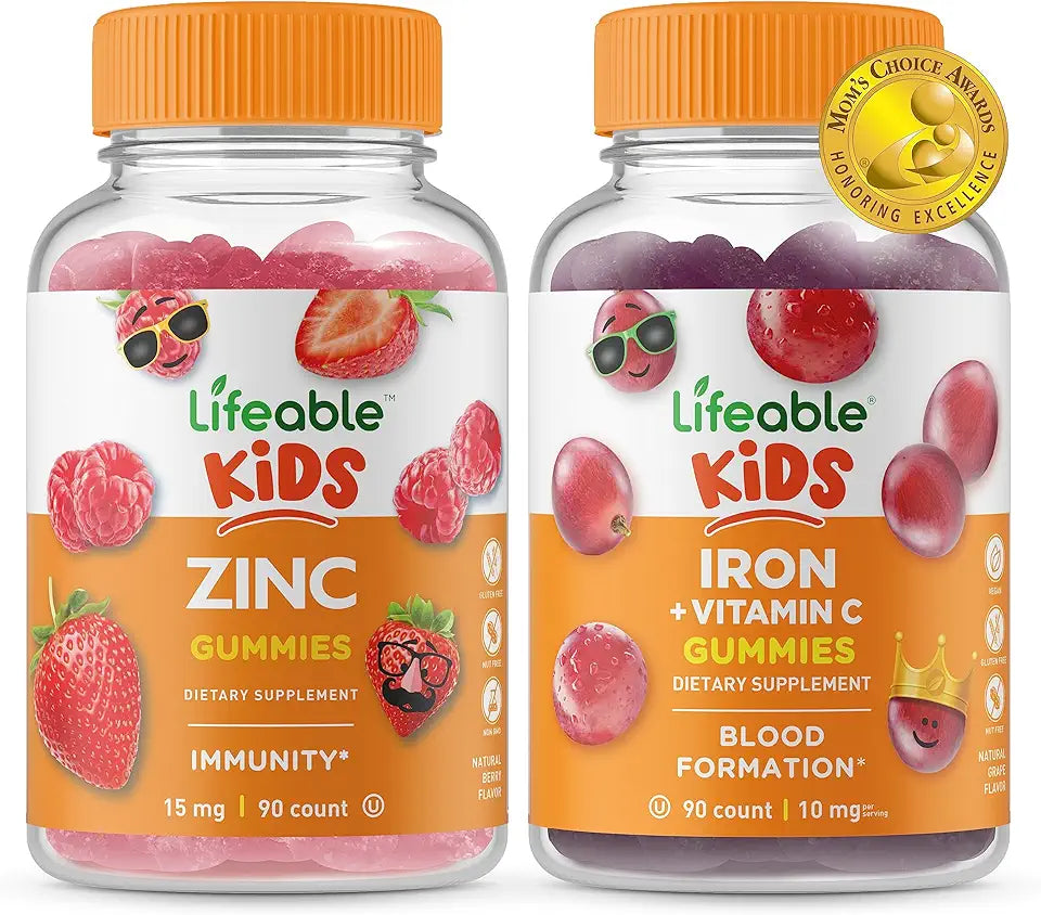 Zinc Iron Vitamin C Kids Gummies Bundle Gluten Free Chewable Gummy P2735