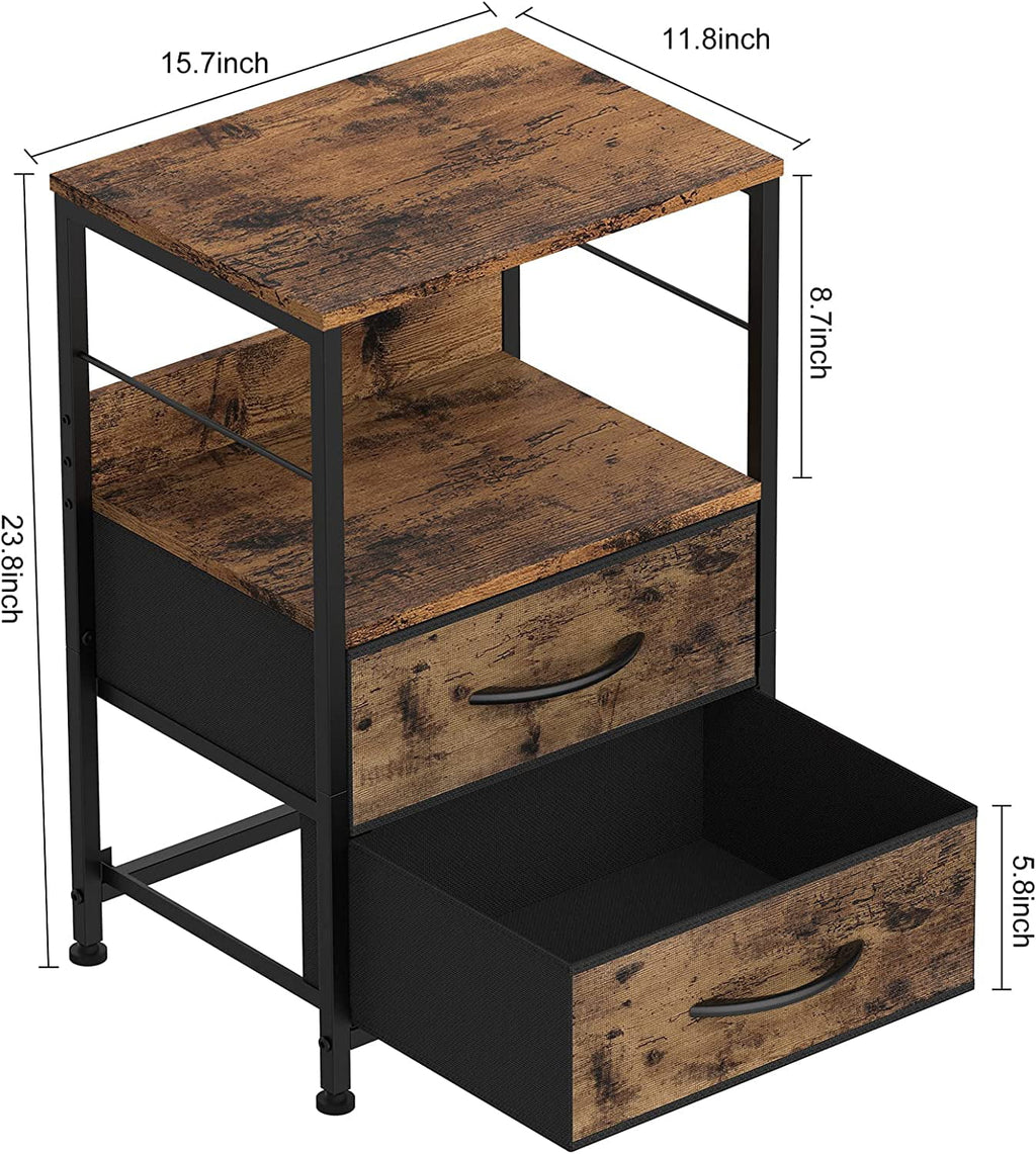 Brown Wood Nightstand with 2 Drawers and Open Shelf K802