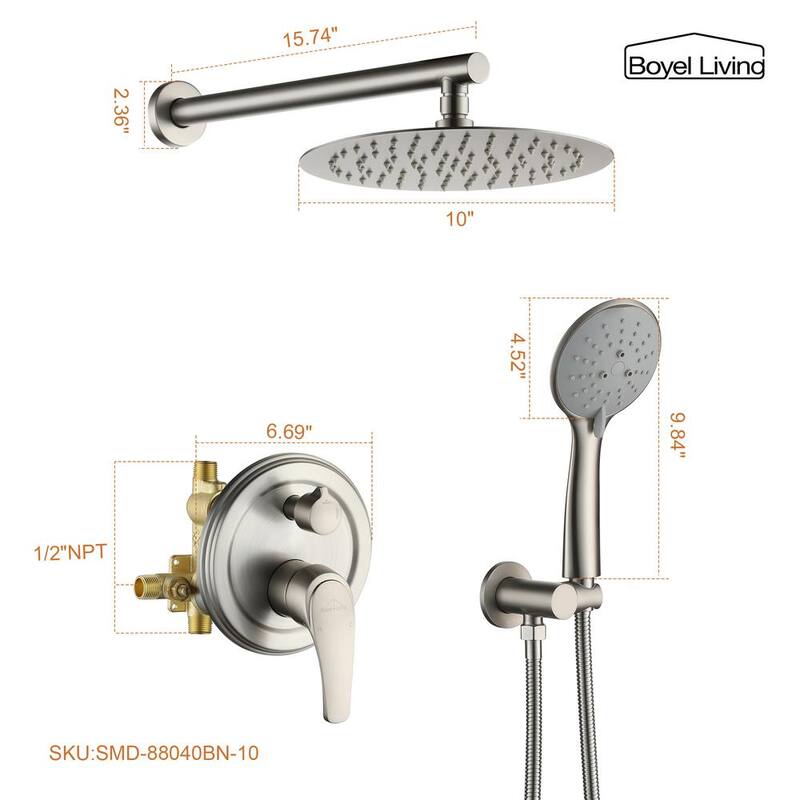 10 in. Wall Mount Dual Shower Heads with Valve in Brushed Nickel I70443