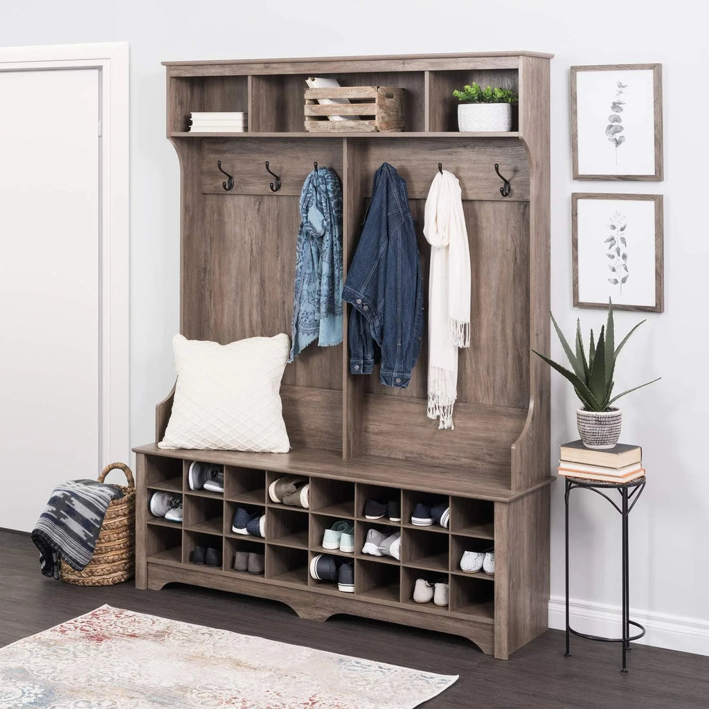 Gray Hall Tree with Bench and Shoe Storage L8522