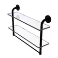 Matte Black 22 inch Two Tiered Glass Shelf with Towel Bar W434253