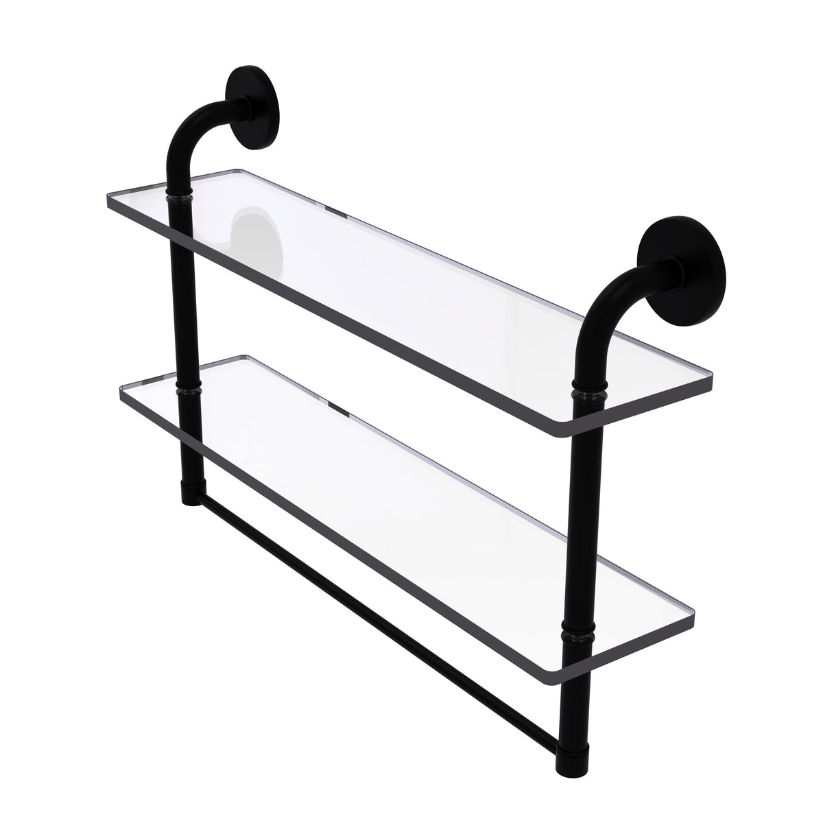 Matte Black 22 inch Two Tiered Glass Shelf with Towel Bar W434253