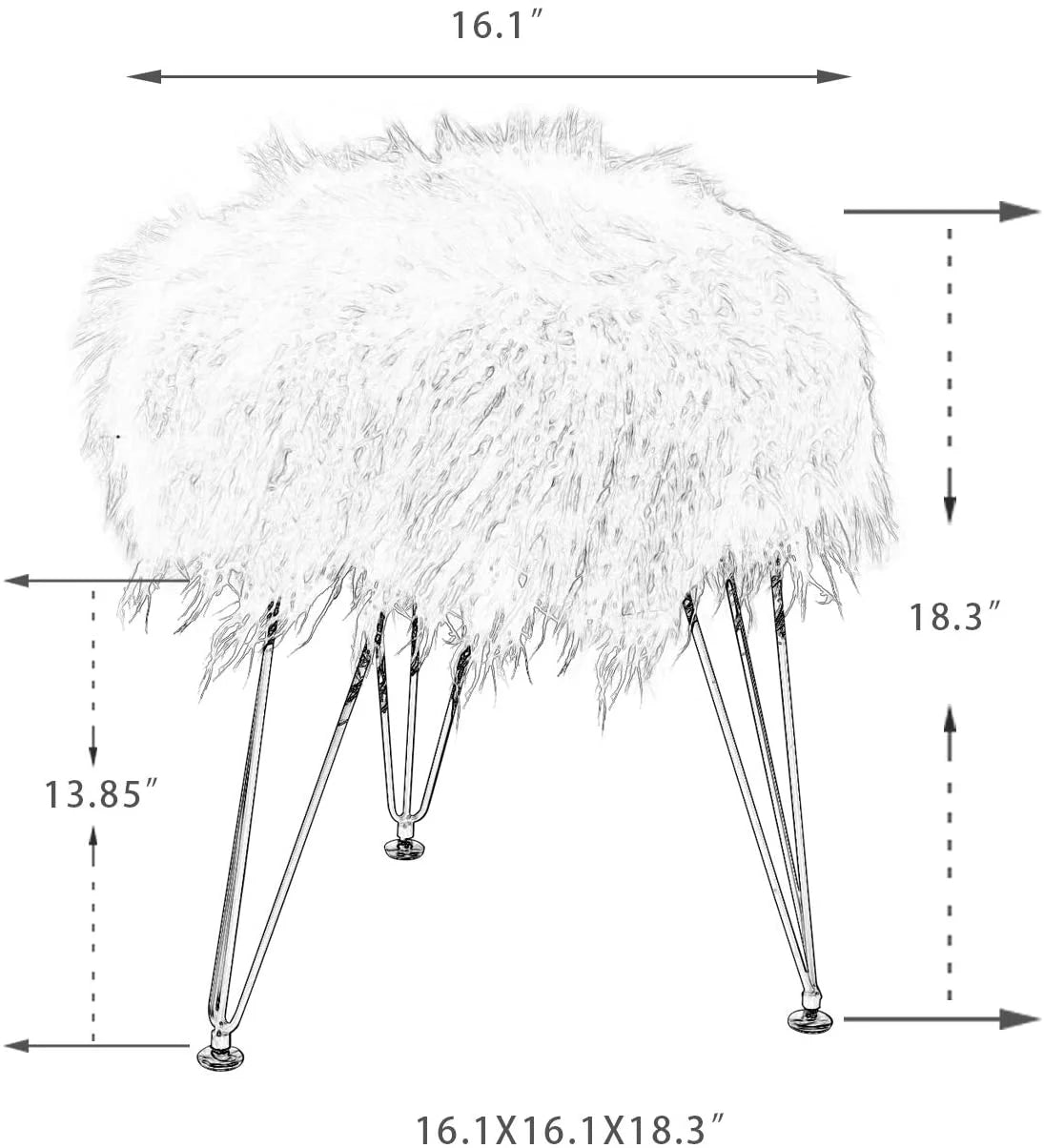 Faux Fur Ottoman Footrest with Metal Legs White X411