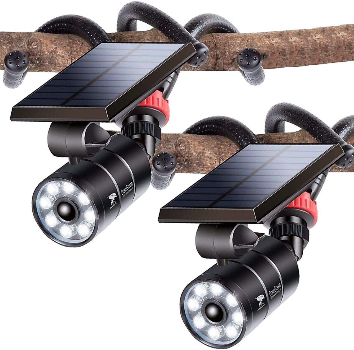 Solar Motion Sensor Camping Lights of 2 Aluminum 9W 1400-Lumen LED Flood Spotlights Q8194