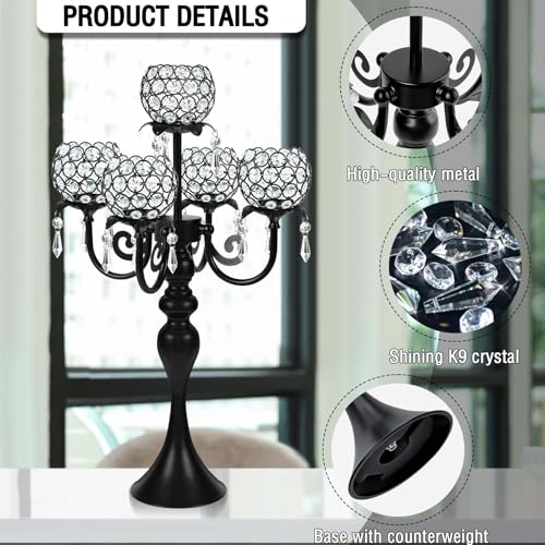 Black 5-Arm Crystal Pendant Candle Holder H215