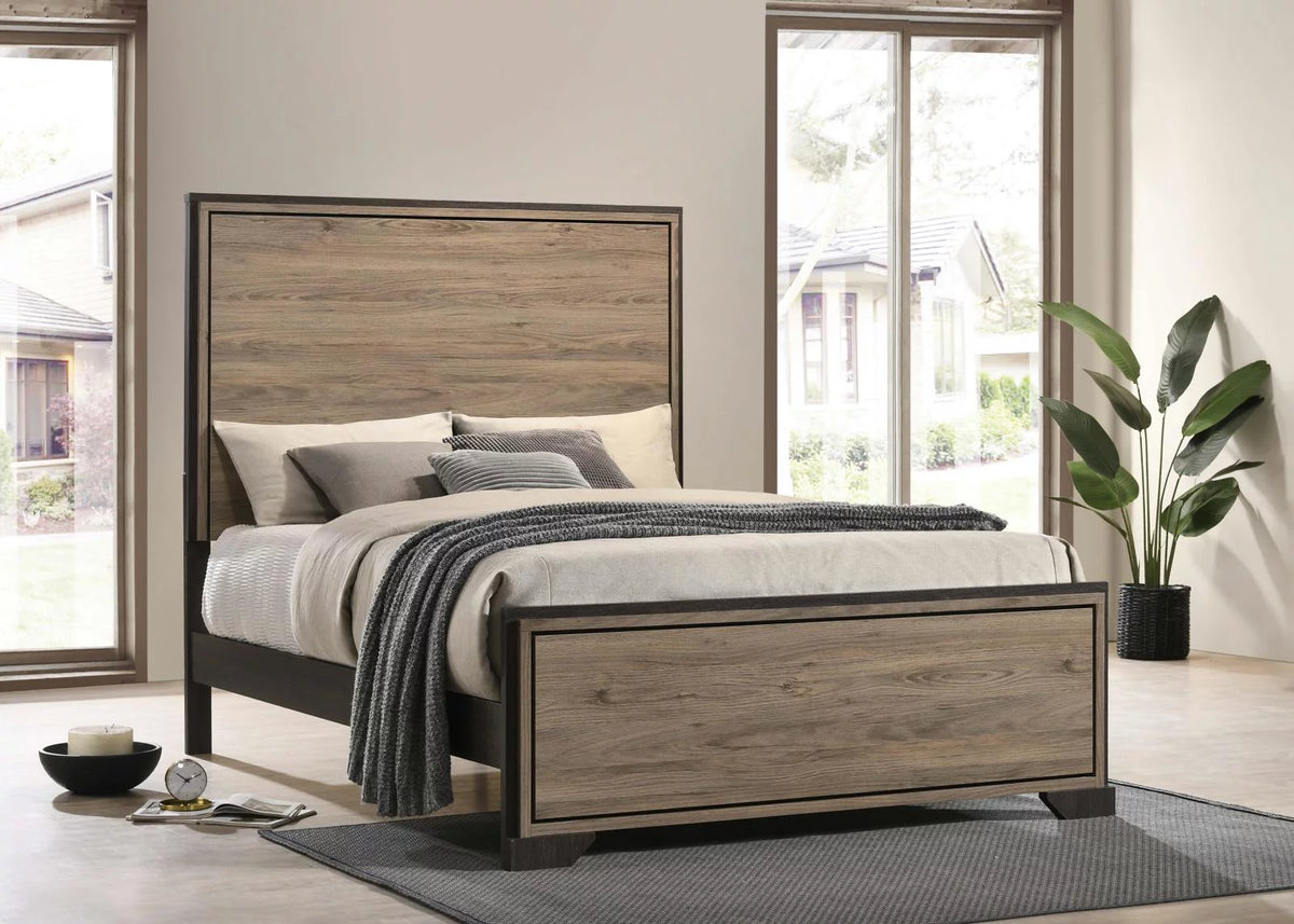 Queen Panel Bed Brown and Light Taupe K778