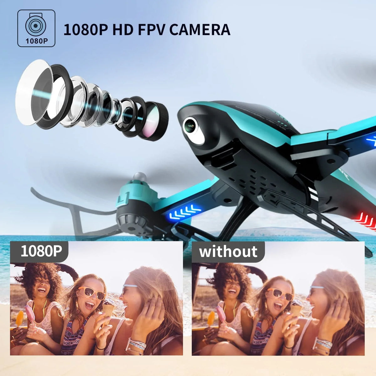 Blue RC Helicopter Drone with 1080P HD Camera O70173