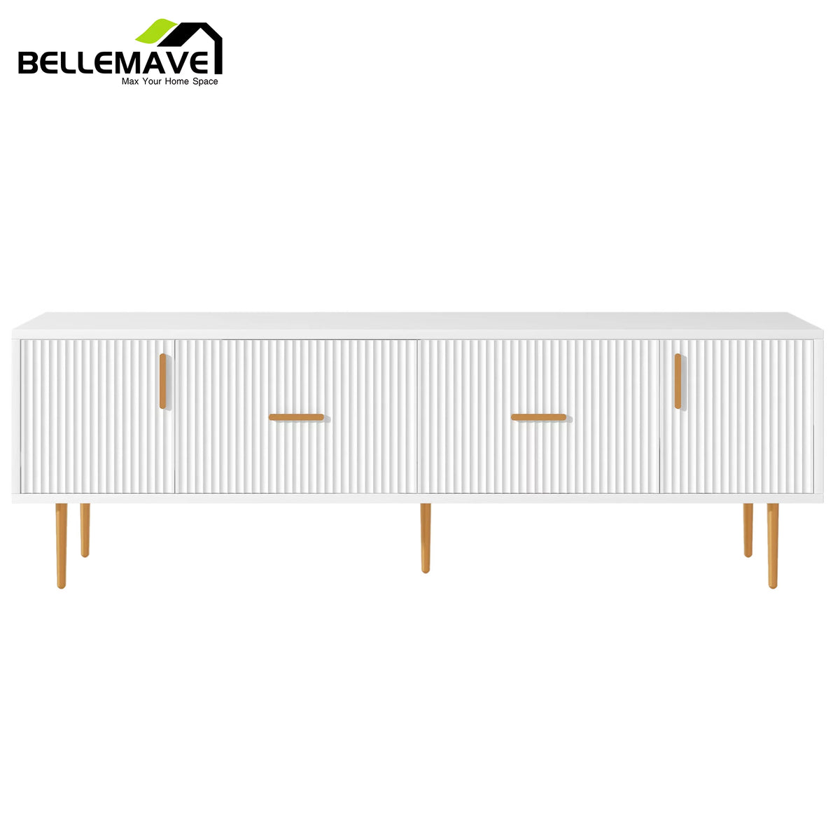 White Wood TV Stand with 2 Drawers and Cabinets W780