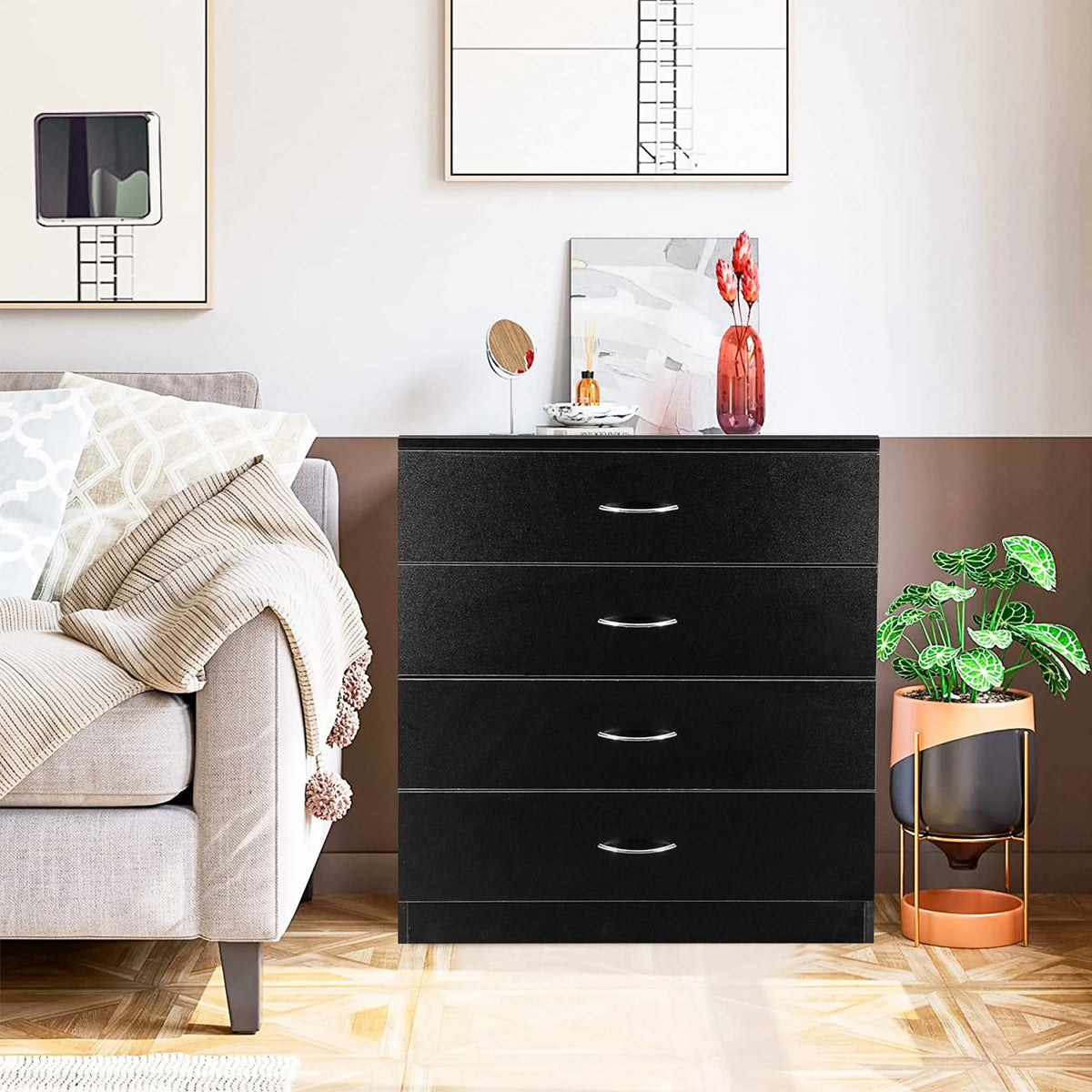 Black 4 Drawer Wood Dresser T50975