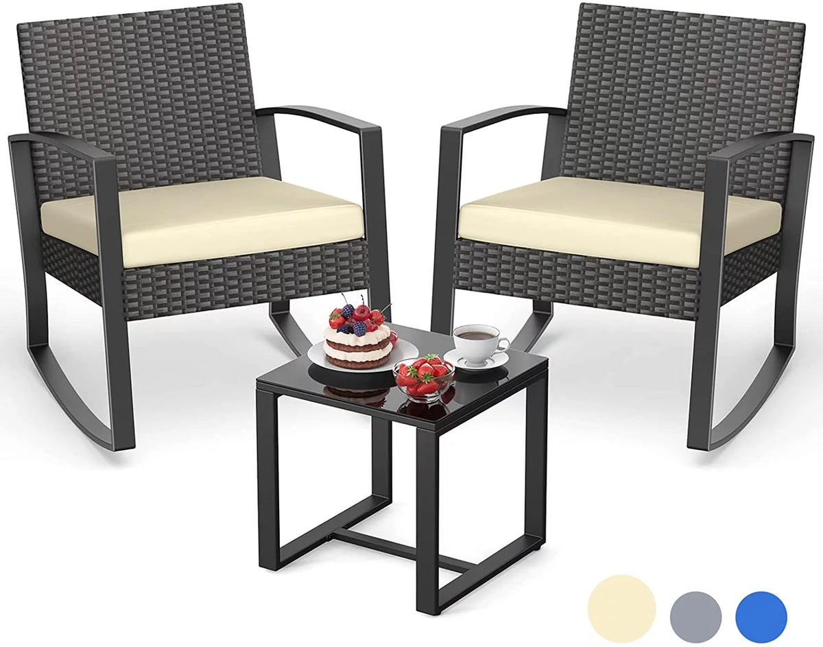 3-Piece Patio Wicker Chairs Set with Coffee Table Q4165