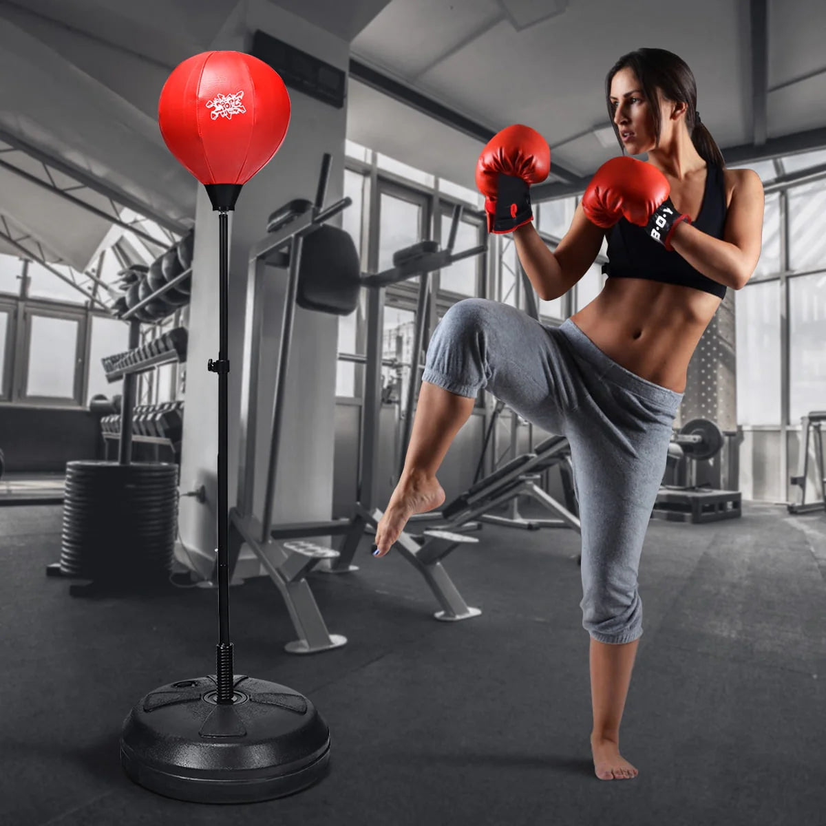 Boxing Punching Bag with Height Adjustable Stand and Boxing Gloves X152861