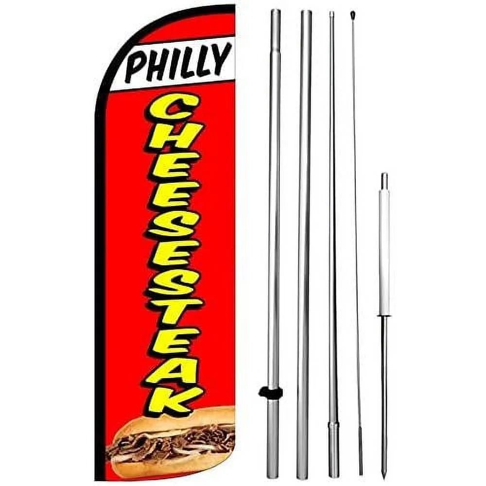 PHILLY CHEESESTEAK 15 Ft Tall Windless Swooper Flag Feather Banner Sign Kit D51043