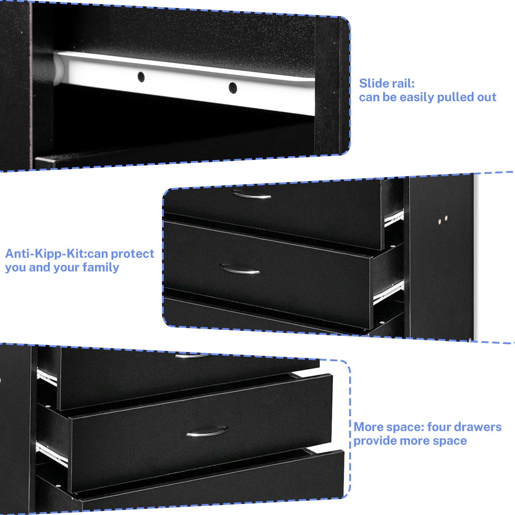 Black 4 Drawer Wood Dresser T50975