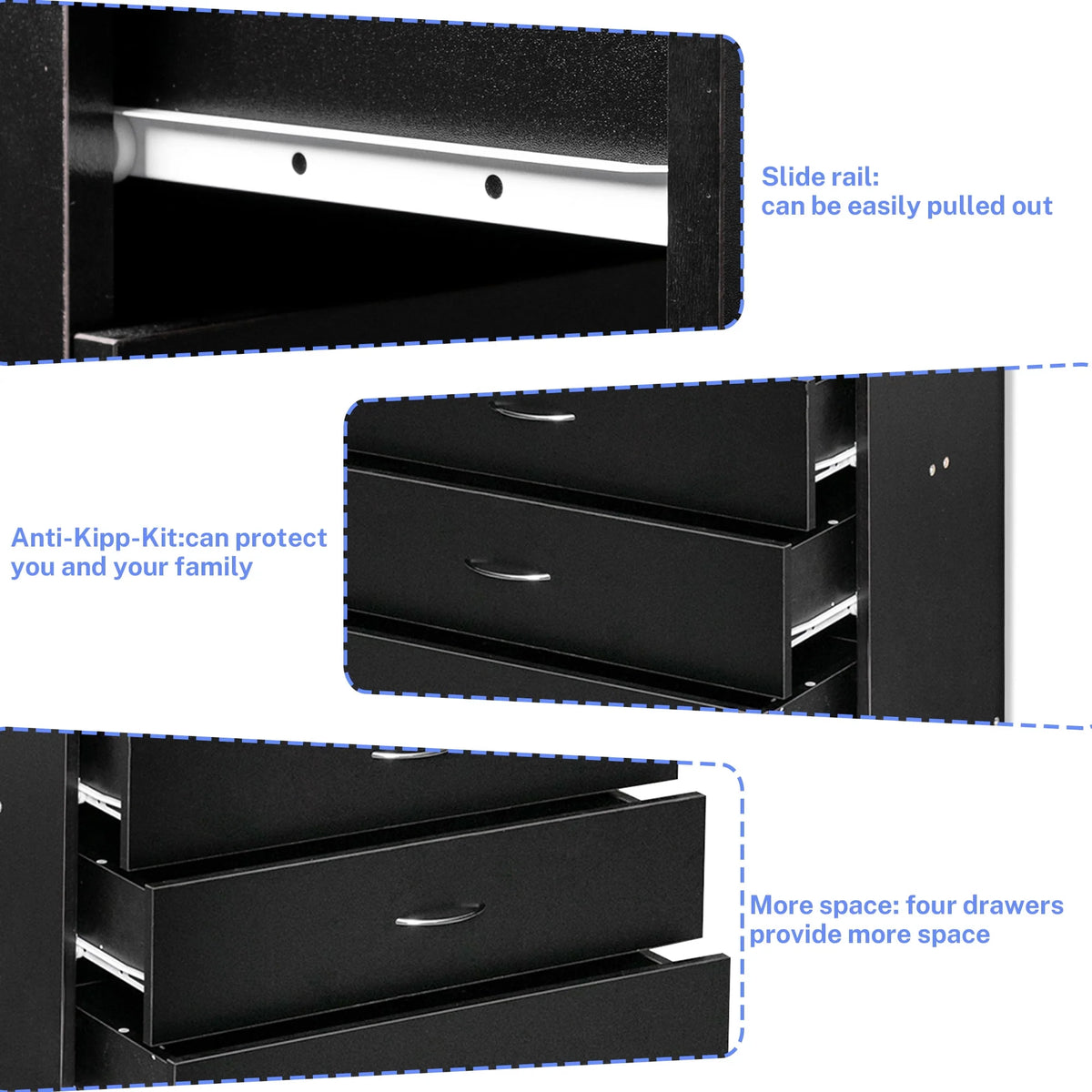 Black 4 Drawer Wood Dresser T50975