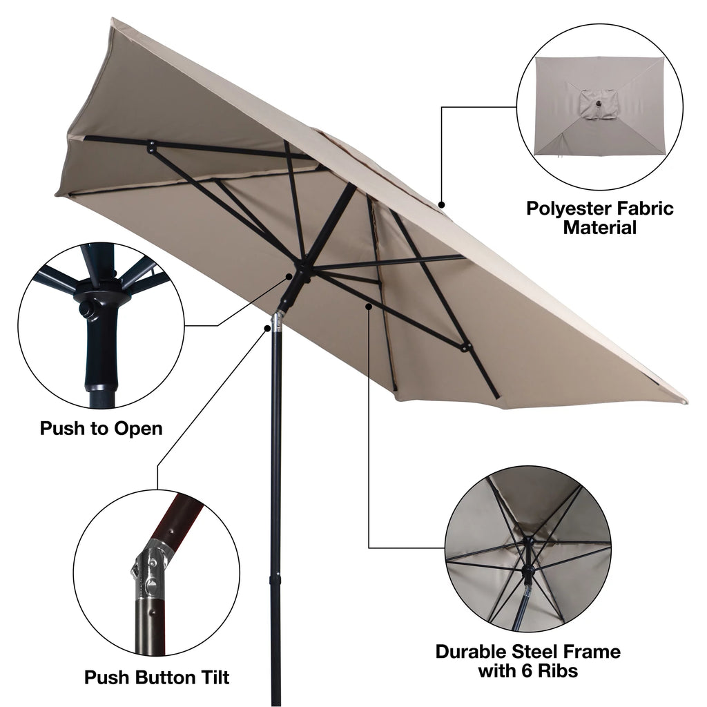 6 x 7.5 Foot Push-Up Rectangular Market Umbrella Tan D636