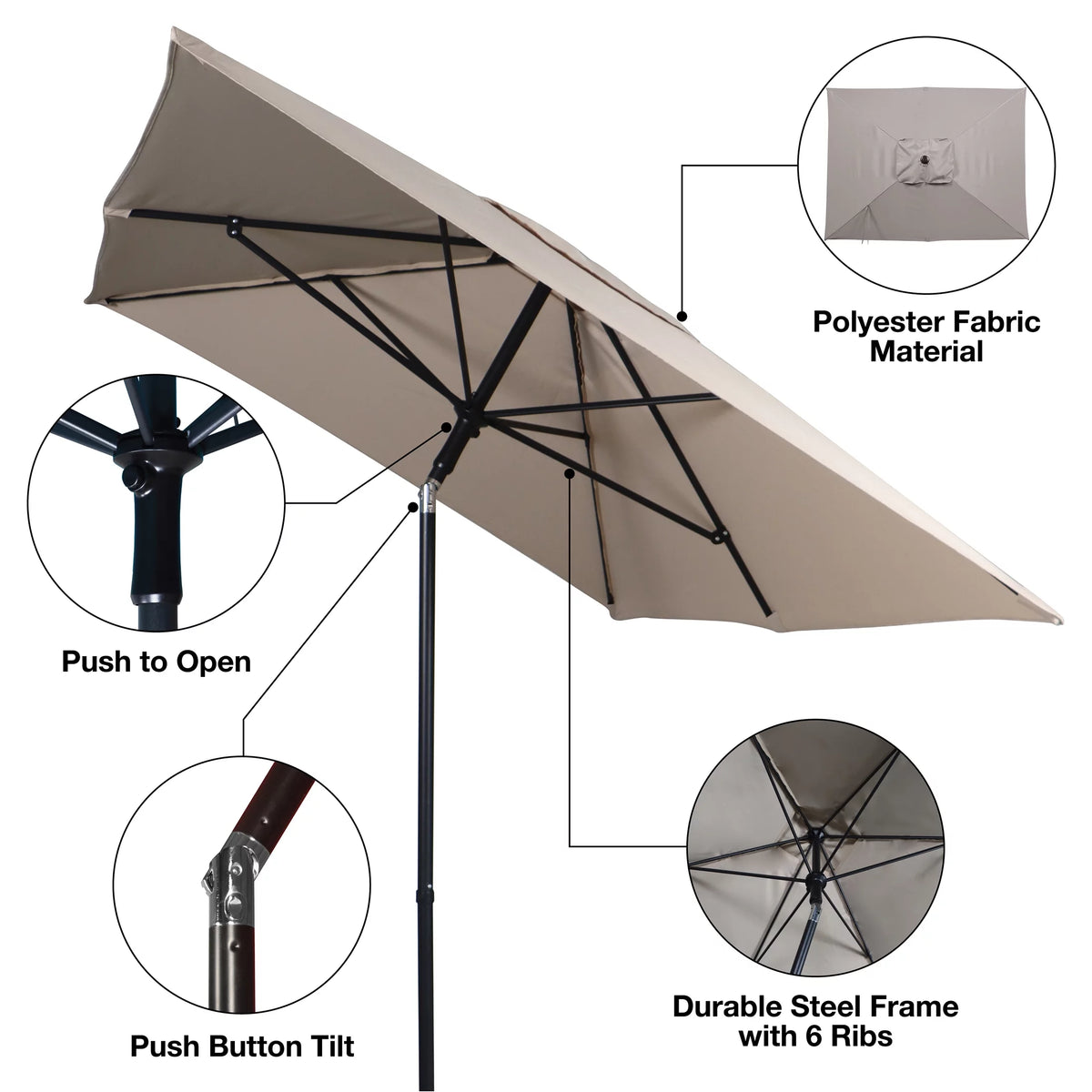 6 x 7.5 Foot Push-Up Rectangular Market Umbrella Tan D636