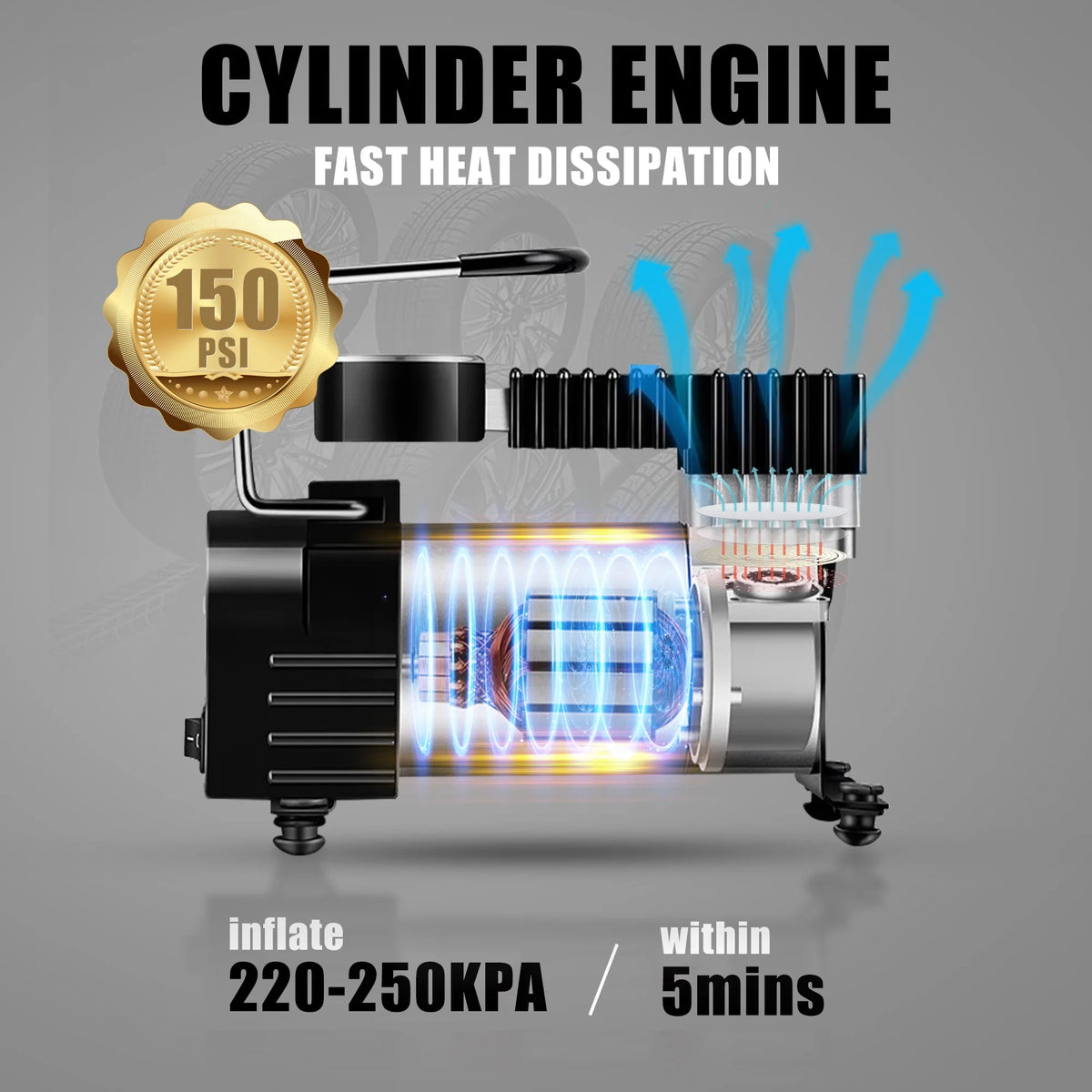 Portable DC 12V Tire Inflator Air Compressor with Mechanical Pressure Gauge Q336