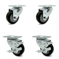3 inch Black Polyurethane Swivel Top Plate Caster Set with 2 Brakes N107330