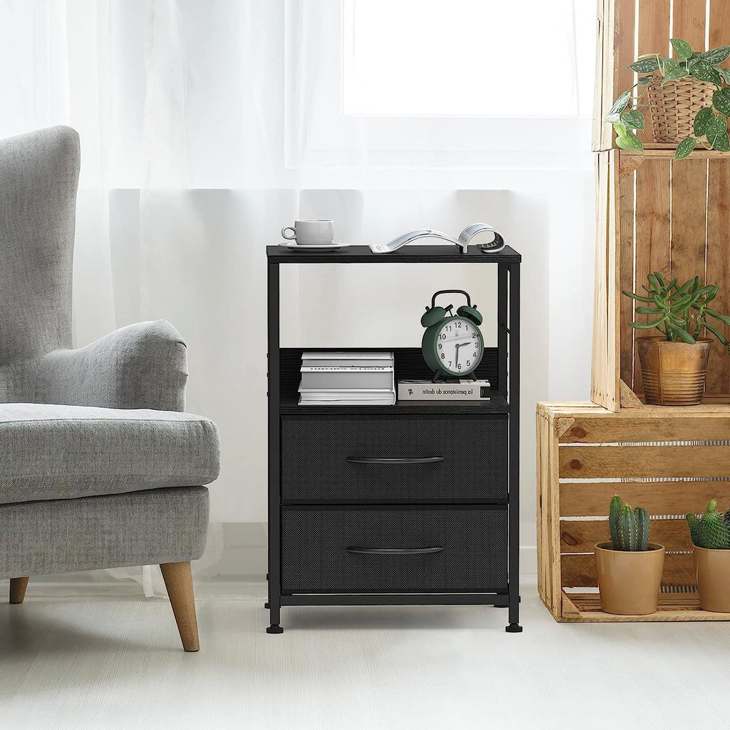 Brown Wood Nightstand with 2 Drawers and Open Shelf K802